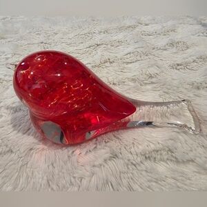 Beautiful Gathering Glass Red &Clear Art Glass Bird Hand Blown Decor/Paperweight